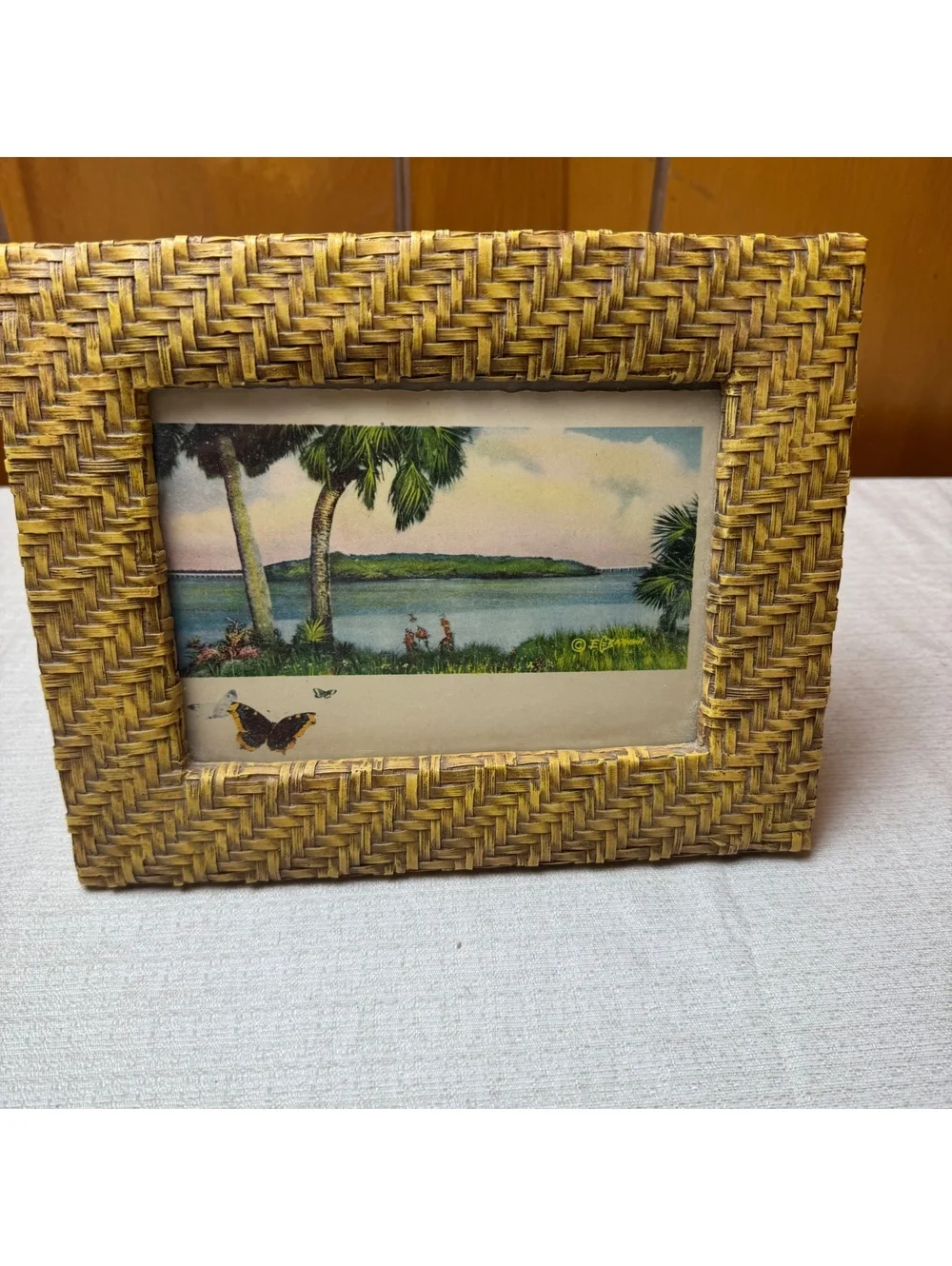 Vintage Ceramic Basketweave 5x7 Picture Frame Boho Coastal Cottage Decor